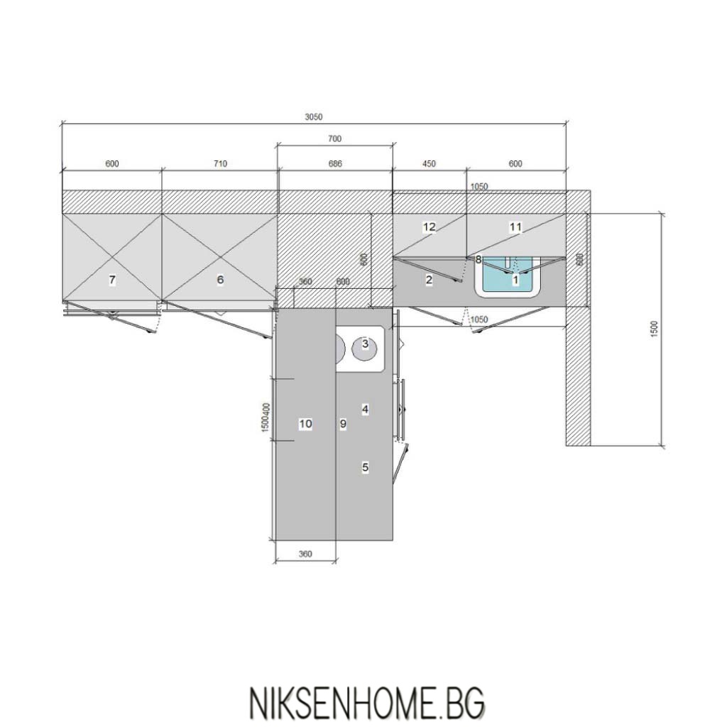 Мансарда - модерна кухня с бял гланц и колона - Image 5