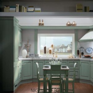 Морски бриз - зелена ретро кухня с фрезовка
